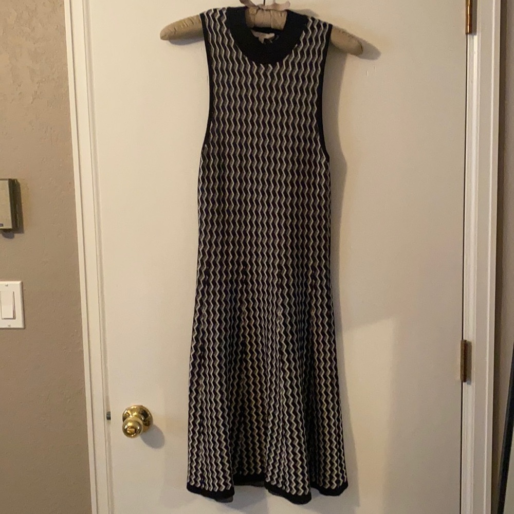 Sleeveless knit dress. Flattering and stretchy.